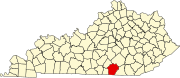 Map of Kentucky highlighting Wayne County