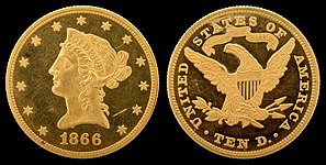 1866 Liberty Head Eagle (motto) (1866–1907) Christian Gobrecht