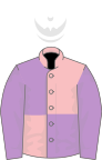 Pink and mauve (quartered), mauve sleeves, white cap