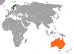 Map indicating locations of Sweden and Australia