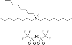 Skeletal formula of trioctylmethylammonium bis(trifluoromethylsulfonyl)imide