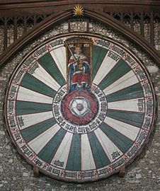 Picture of the painted table placed in the Great Hall of Winchester Castle, representing the Round Table of legendary King Arthur