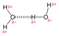 Illustration of two water molecules interacting to form a hydrogen bond