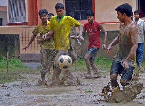 A game of Street football in Kolkata, India