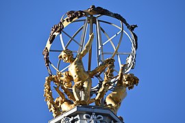 Sculpture of armillary sphere with zodiac and three putti, Forsyth's