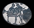 Engraving of a sexual scene on an ancient Greek gem. late 5th to early 4th century BCE