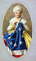A depiction of Betsy Ross sewing her eponymous flag.