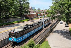 A MetroLink train on the Blue Line