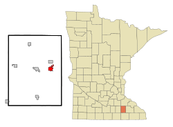 卡森在道奇县及明尼苏达州的位置（以红色标示）