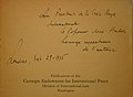 1945 dedication by Raphael Lemkin, who defined the term Genocide, to ICRC president Max Huber