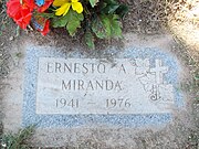 Grave of Ernesto Arturo Miranda (1941-1976). Miranda was a laborer whose conviction on kidnapping, rape, and armed robbery charges based on his confession under police interrogation was set aside in the landmark U.S. Supreme Court case (Miranda v. Arizona), which ruled that criminal suspects must be informed of their right against self-incrimination and their right to consult with an attorney before being questioned by police. This warning is known as the Miranda Rights.