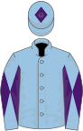 Light blue, light blue and purple diabolo on sleeves, light blue cap, purple diamond