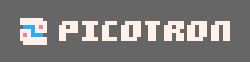 Pixel art: icon and the text "Picotron" in white on black.