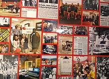 A collage of WQSU events, alumni, and history hung in the hall of the WQSU station.