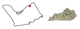 Location of Ghent in Carroll County, Kentucky.