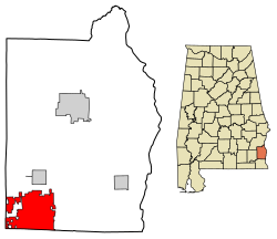 Location of Headland in Henry County, Alabama.