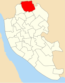 A map of the city of Liverpool showing 1980 council ward boundaries. Fazakerley ward is highlighted