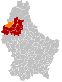 温瑟勒在卢森堡地图上的位置，温瑟勒为橙色，维尔茨县为深红色