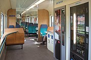 Vending machines inside of a now out of service second class Revvivo coach