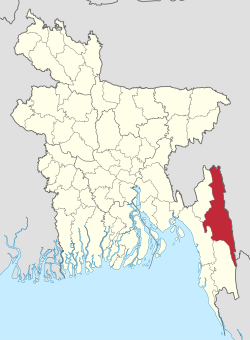 Location of Rangamati Hill District within Bangladesh
