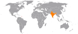 Map indicating locations of Barbados and India