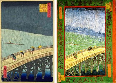 《大桥安宅夕立》和梵高《雨中的大桥》对照