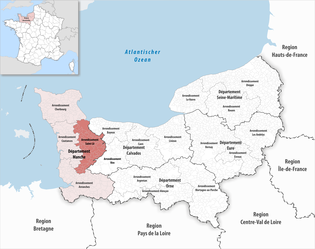 圣洛区在诺曼底大区与芒什省的位置