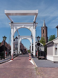 Drawbridge with church tower