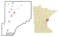阿斯科夫在派恩县及明尼苏达州的位置（以红色标示）