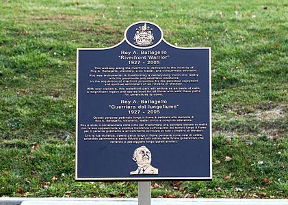 Plaque to Roy A. Battagello at the Riverfront Bike Trail