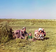 Kyrgyz nomads in the steppes of the Russian Empire, now Uzbekistan, by pioneer color photographer Sergey Prokudin-Gorsky, c. 1910.