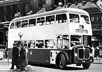 Second pre-serial AEC Bridgemaster, registration 9JML, chassis number MB3RA002, bodywork by Crossley with H41/31R layout,[5] in the service of the Birmingham Corporation.[6]