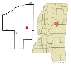 Location of Ackerman, Mississippi