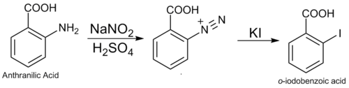 邻氨基苯甲酸的重氮置换。