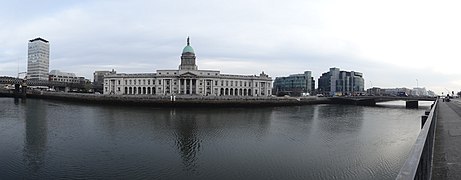 Panoramic view of The Custom House, with Liberty Hall on the left, and the International Financial Services Centre on the right