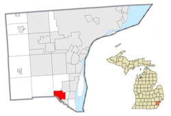 弗拉特罗克在韦恩县及密歇根州的位置（以红色标示）