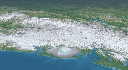 3D rendered panoramic map of Malaspina Glacier