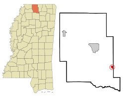 波茨坎普在馬歇爾縣及密西西比州的位置（以紅色標示）