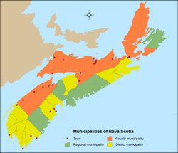 Map showing locations of all of Nova Scotia's municipalities
