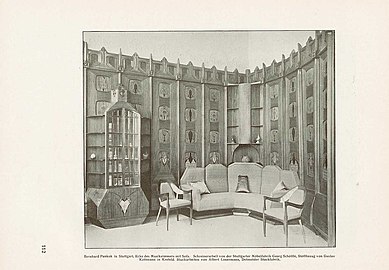 Salon furniture designed by Bernhard Pankok shown at Stuttgart Exposition (1904-1905)