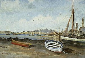 Painting of Mechanics Bay in 1899, by Charles Blomfield.