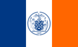 Flag of New York, NY (1977–present). Variant including the Latin inscription shown.