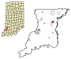 Location of Bicknell in Knox County, Indiana.