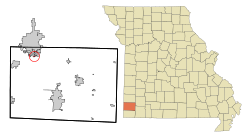 肖尔克里克埃斯泰茨在牛顿县及密苏里州的位置（以红色标示）