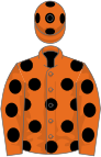 Orange, black spots, orange cap, black spots