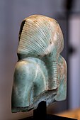 The back and upper part of portrait statuette of pharaoh Amenemhat III, wearing a nemes, c. 1853 – c. 1805 BC