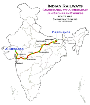 (Darbhanga–Ahmedabad) Antyodaya Express route map