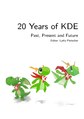 KDE 20周年回顾与展望小册子(PDF)，封面绘制者为Timothée Giet，内容编辑者为KDE主席Lydia Pintscher。