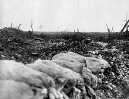 The view from Centre Way trench towards Mouquet Farm, August 1916