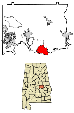 Location of Emerald Mountain in Elmore County, Alabama.